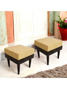 Ikiriya - Lisbon Sheesham Wood Pack Of 2 Stools Beige Mossy Fabric Extra Dark Mahogany Finish (1 Year Warranty)