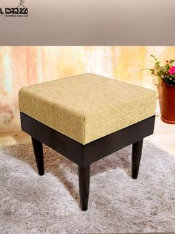 Ikiriya - Lisbon Sheesham Wood Accent Stool Beige Mossy Fabric Extra Dark Mahogany Finish (1 Year Warranty)