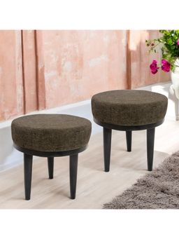 Ikiriya - Lisbon Sheesham Wood Accent Pack Of 2 Stools Jute Brown Extra Dark Mahogany Finish (1 Year Warranty)