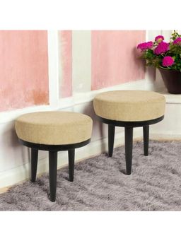Ikiriya - Lisbon Sheesham Wood Pack Of 2 Stools Beige Mossy Fabric Extra Dark Mahogany Finish (1 Year Warranty)
