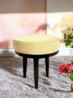 Ikiriya - Lisbon Sheesham Wood Accent Stool Beige Mossy Fabric Extra Dark Mahogany Finish (1 Year Warranty)