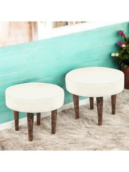 Ikiriya - Nayla Sheesham Wood Contemporary Pack Of 2 Stools Jute White Teak Finish (1 Year Warranty)