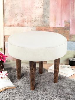 Ikiriya - Nayla Sheesham Wood Contemporary Stool Jute White Teak Finish (1 Year Warranty)