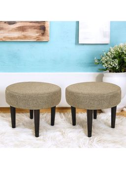 Ikiriya - Nayla Sheesham Wood Pack Of 2 Stools Jute Beige Extra Dark Mahogany Finish (1 Year Warranty)