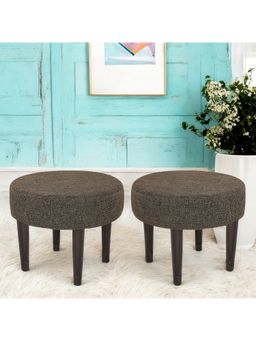 Ikiriya - Nayla Sheesham Wood Pack Of 2 Stools Jute Brown Extra Dark Mahogany Finish (1 Year Warranty)