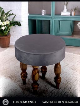 Ikiriya - Roswell Sheesham Wood Contemporary Stool Iron Grey Velvet Teak Finish (1 Year Warranty)