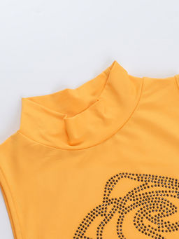 PARTIQ - Yellow Printed High Neck Asymmetrical Top