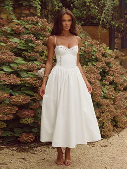 PARTIQ - White Red Flower Embroidered Strappy Midi Dress