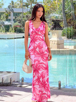 PARTIQ - Pink Printed Cowl Neck Dress