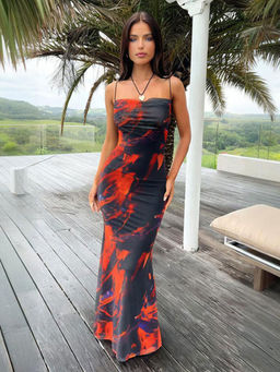 PARTIQ - Black And Red Printed Strappy Maxi Dress