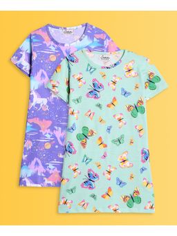 ANTHRILO - Butterfly Green And Unicorn Planet Night Dress (Pack of 2)
