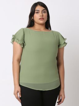 MISH - Curves By MISH Olive Solid Pleated Layer Flared Top