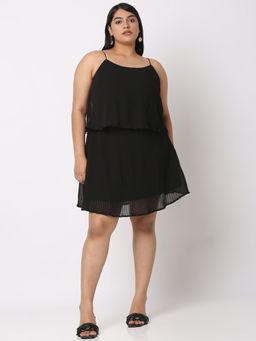MISH - Curves By MISH Layer Detailing Black Pleated A-Line Dress