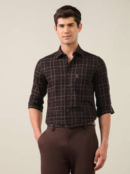 U.S. POLO ASSN. - Brown Grid Tattersall Checked Tailored Fit Shirt