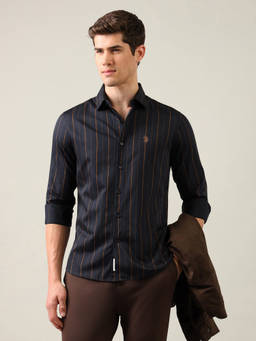 U.S. POLO ASSN. - Navy Blue Vertical Striped Satin Shirt