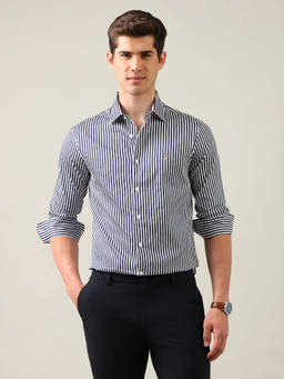 U.S. POLO ASSN. - Navy Blue Vertical Striped Satin Shirt