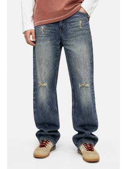 Snitch - Blue Knee Rips Straight Casual Jeans