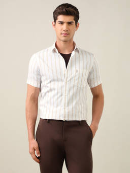 U.S. POLO ASSN. - Beige Vertical Striped Tailored Fit Shirt