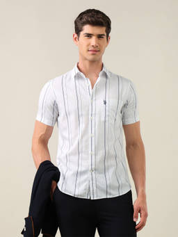 U.S. POLO ASSN. - White Vertical Striped Tailored Fit Shirt