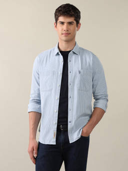 U.S. Polo Assn. Denim Co. - Blue Twill Vertical Striped Shirt