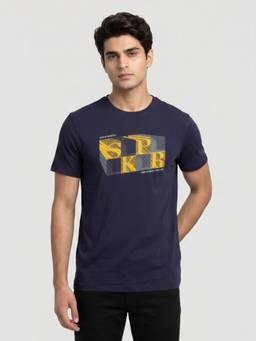 Spykar - Men Navy Blue Regular Fit T-Shirt