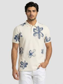 Spykar - Men Off-White Regular Fit Polo T-shirt
