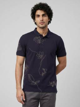 Spykar - Men Navy Blue Regular Fit Polo T-shirt