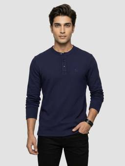 Spykar - Men Navy Blue Regular Fit T-Shirt