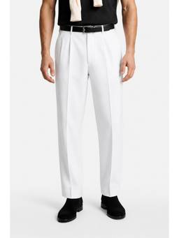 Snitch - White Textured Straight Formal Trouser