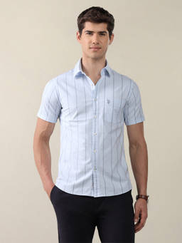 U.S. POLO ASSN. - Blue Oxford Vertical Striped Shirt