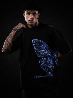 Perch - Black Butterfly Print Oversized T-Shirt