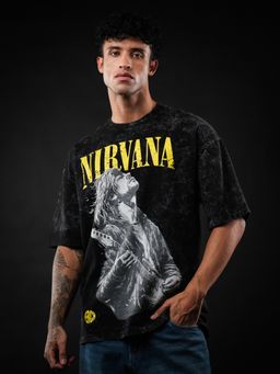 Perch - Black Nirvana Acid Wash Oversized T-shirt