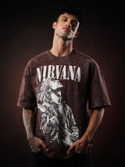 Perch - Brown Nirvana Acid Wash Oversized T-shirt