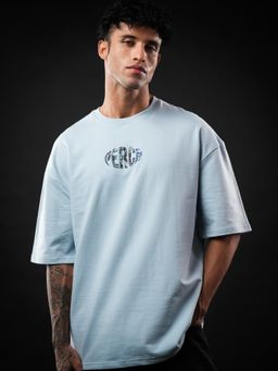 Perch - Sky Bue Shark Print Oversized T-shirt