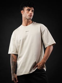 Perch - Beige Solid Oversized T-shirt