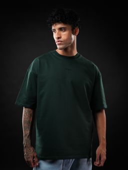 Perch - Bottle Green Solid Oversized T-shirt