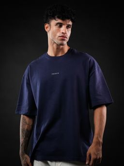 Perch - Navy Blue Solid Oversized T-shirt