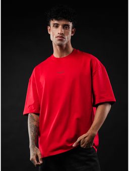 Perch - Red Solid Oversized T-shirt