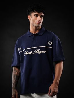Perch - Navy Blue Perch League Oversized Polo T-shirt