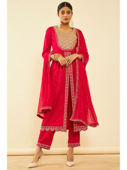 Soch - Women Fuchsia Rayon Slob Embroidered Kurta with Pant & Dupatta (Set of 3)