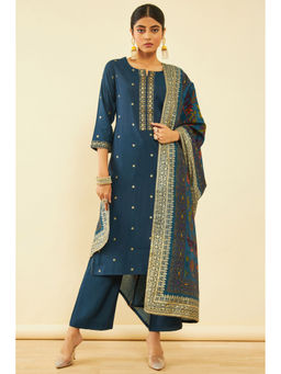 Soch - Women Blue Cotton Floral Print Kurta with Pant & Dupatta (Set of 3)