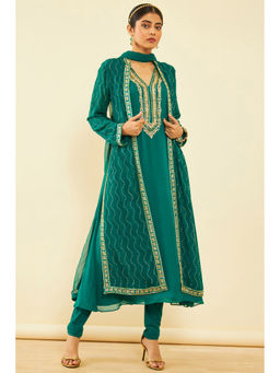 Soch - Women Green Floral Embroidered Anarkali Kurta with Churidar & Dupatta (Set of 3)