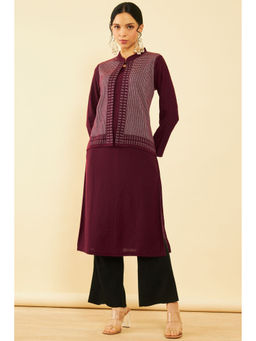 Soch - Women Wine Acrylic Straight Winter Kurta with Jacket Overlay