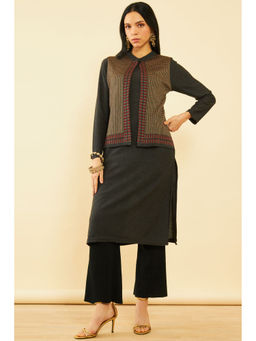 Soch - Women Grey Acrylic Straight Winter Kurta with Jacket Overlay