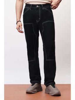 FREAKINS - Noir Contrast Stitch Men's Straight Jeans