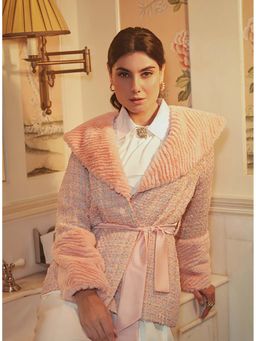 Label Deepika Nagpal - Pink Tweed Textured Jacket