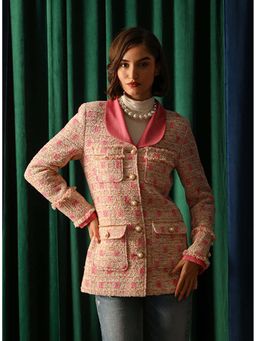 Label Deepika Nagpal - Pink Tweed Textured Blazer