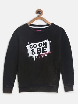 Tales & Stories - Girls Black Cotton Poly Printed Sweatshirt
