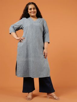 Amydus - Plus Size Acid Wash Denim Cotton Kurta