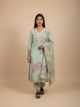 Autumnlane - Baha Pista Printed Kurta Pant with Dupatta